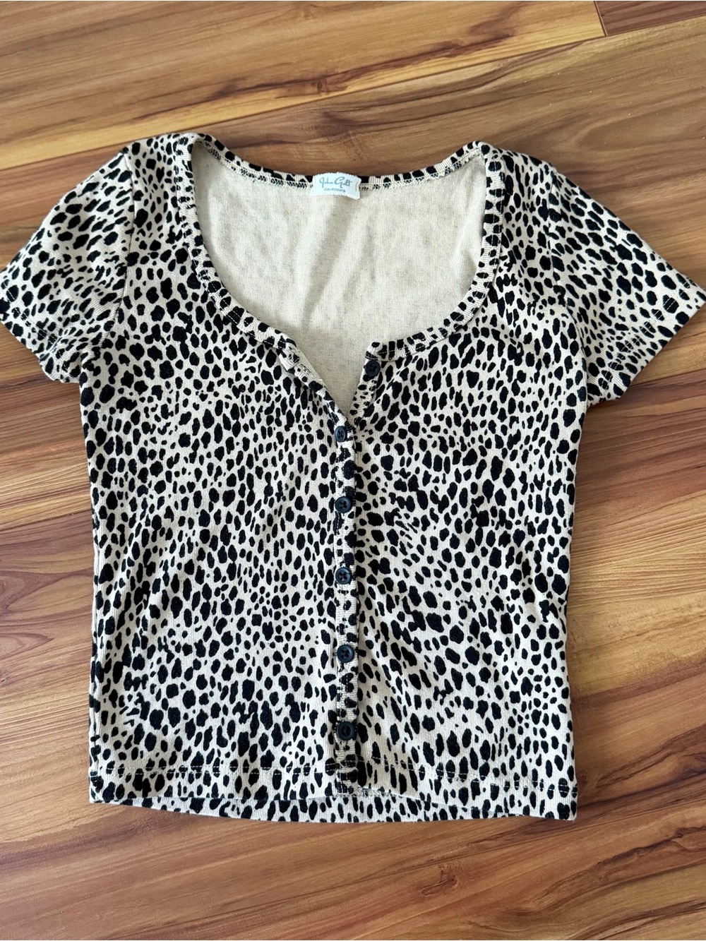 Brandy Melville Beige and Black Leopard Print Button-Front Top
